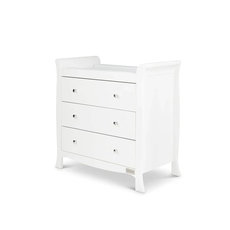 Ickle Bubba Snowdon 3-Drawer Baby Changing Unit & Dresser – Elegant Traditional Sleigh Design Nursery Chest of Drawers with Top Changer, Spacious Storage & Fits 76x46cm Changing Mat