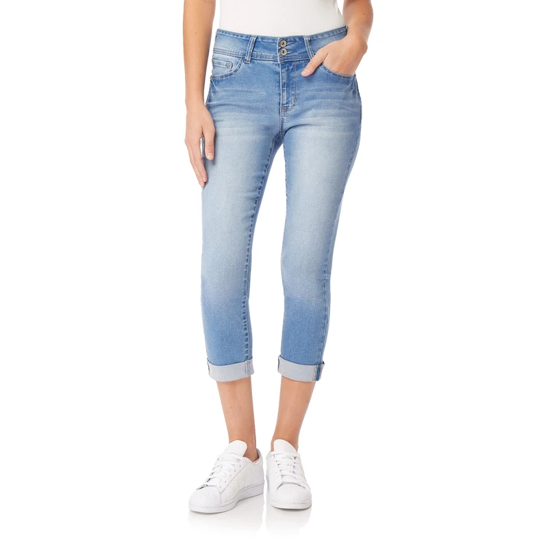 WallFlower Women's Juniors Instasoft Mid-Rise Ultra Fit Skinny Stretch Crop Jeans (Standard and Plus), Marlow, 17