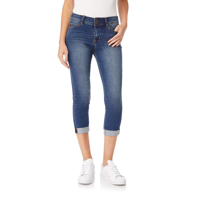WallFlower Women's Juniors Instasoft Mid-Rise Ultra Fit Skinny Stretch Crop Jeans (Standard and Plus), Holly, 15