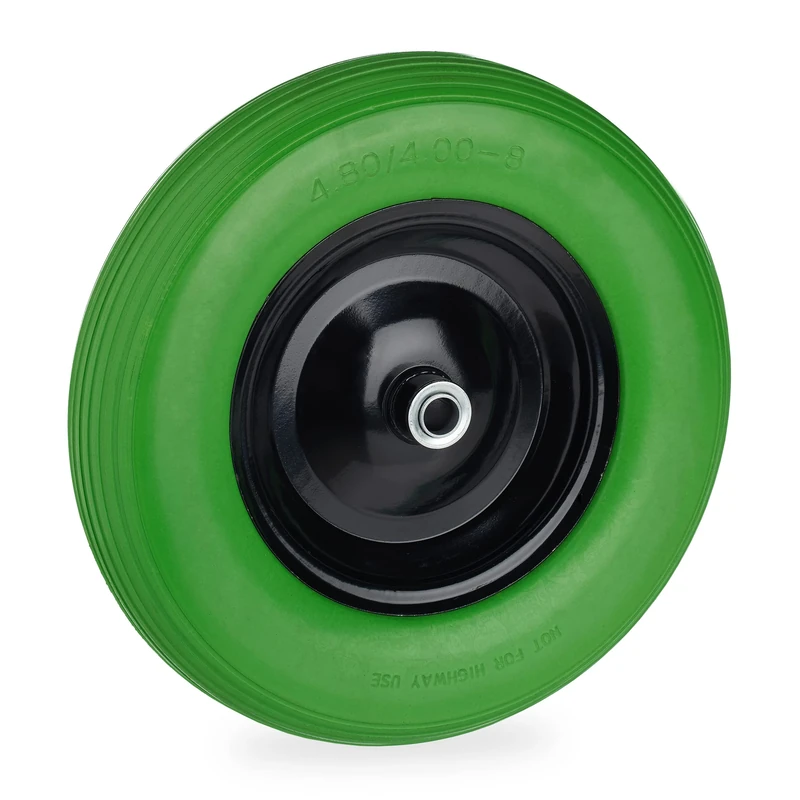 Relaxdays Wheelbarrow Tyre, 4.80 4.00-8, Solid Rubber Spare Wheel, Steel Rim, Puncture-proof, up to 120 kg, Green/Black