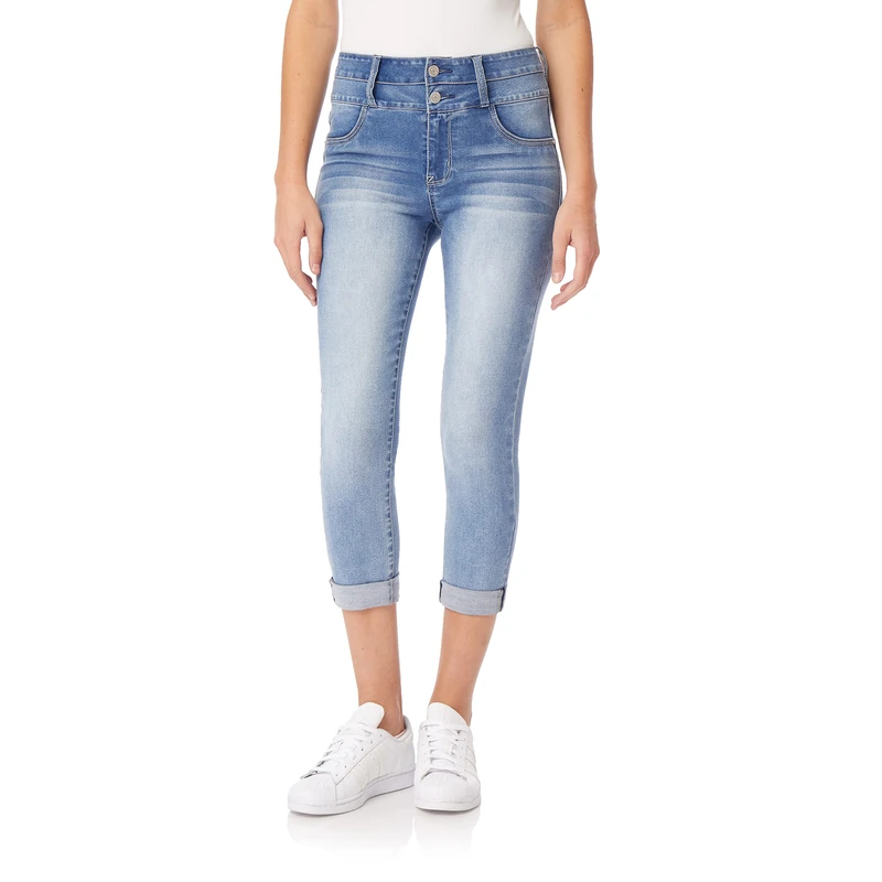 WallFlower Women's Juniors Instasoft High-Rise Sassy Fit Skinny Stretch Crop Jeans (Standard and Plus), Mel, 14 Plus - Image 1