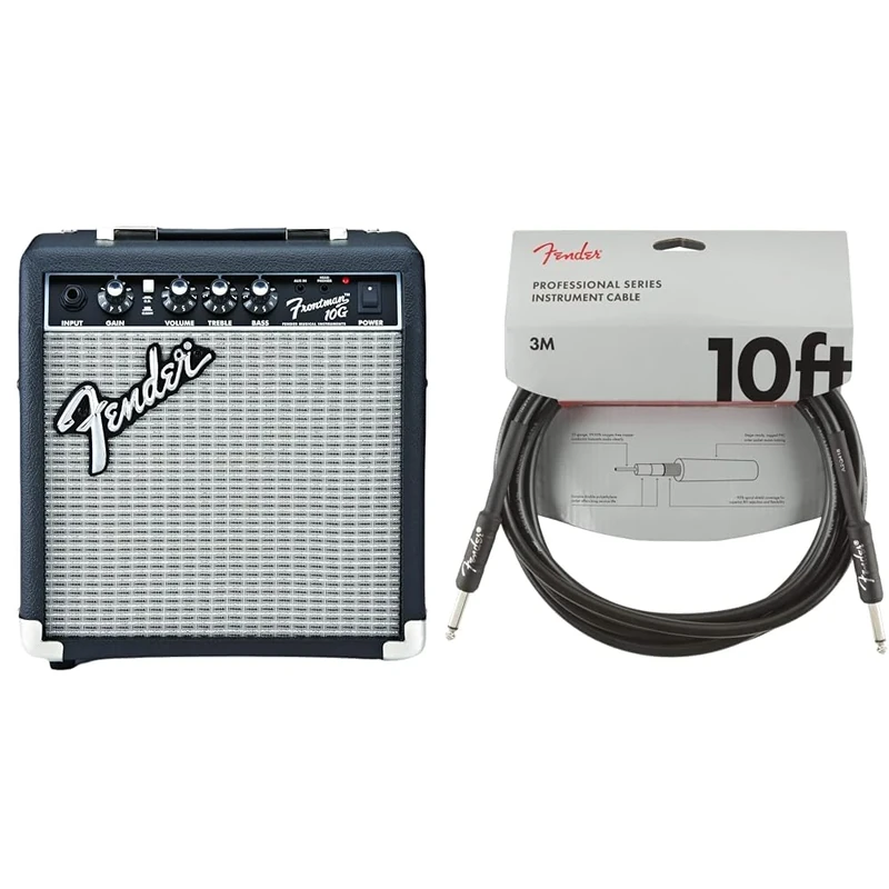 Fender Frontman 10G Guitar Amp & Professional Series Instrument Cable - 10 ft - STR/STR - black