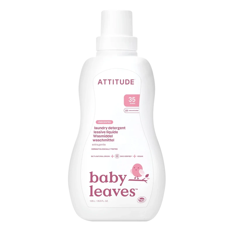 ATTITUDE Baby Laundry Detergent Liquid, EWG Verified, Safe for Baby Clothes, Infant and Newborn, Vegan and Naturally Derived Washing Soap, HE Compatible, Unscented, 35 Loads, 1.05 Litres