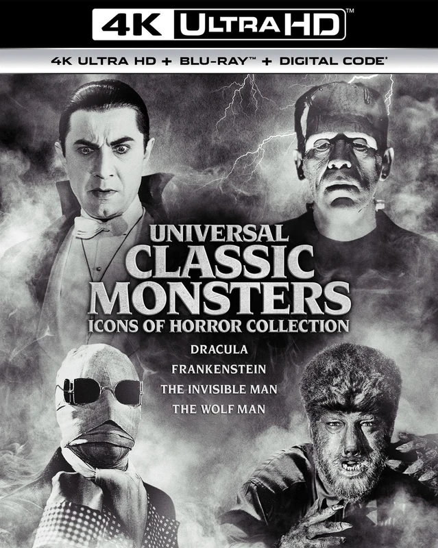 Universal Classic Monsters: Icons of Horror Collection: Dracula / Frankenstein / The Invisible Man / The Wolf Man [4xBlu-Ray 4K]+[4xBlu-Ray] (English audio. English subtitles)