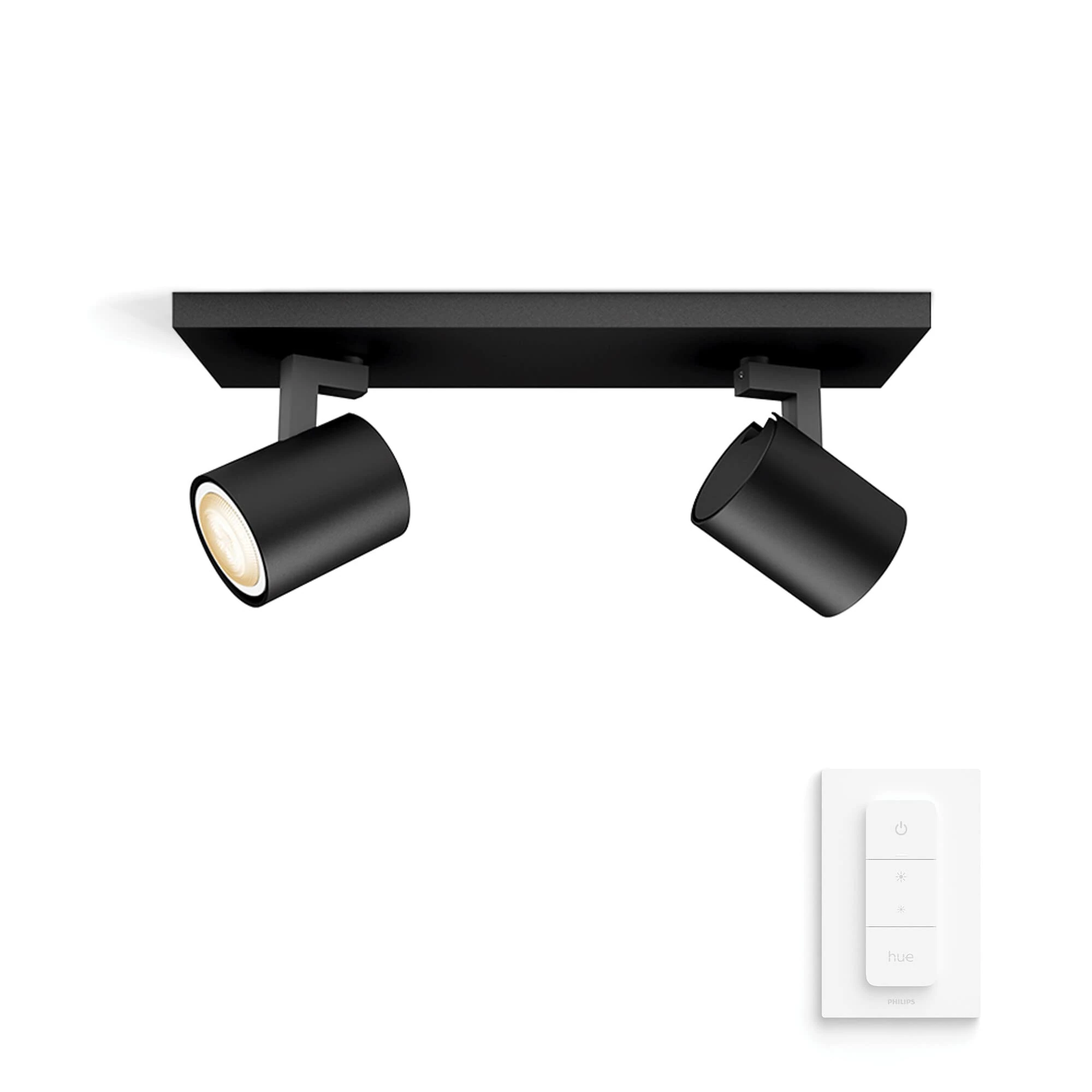 Philips Hue Runner White Ambiance Smart Ceiling Bar Light, 2X Spotlights [Gu10 Spot] with Bluetooth, Black & Dimmer Switch Works with Alexa, Google Assistant and Apple Homekit