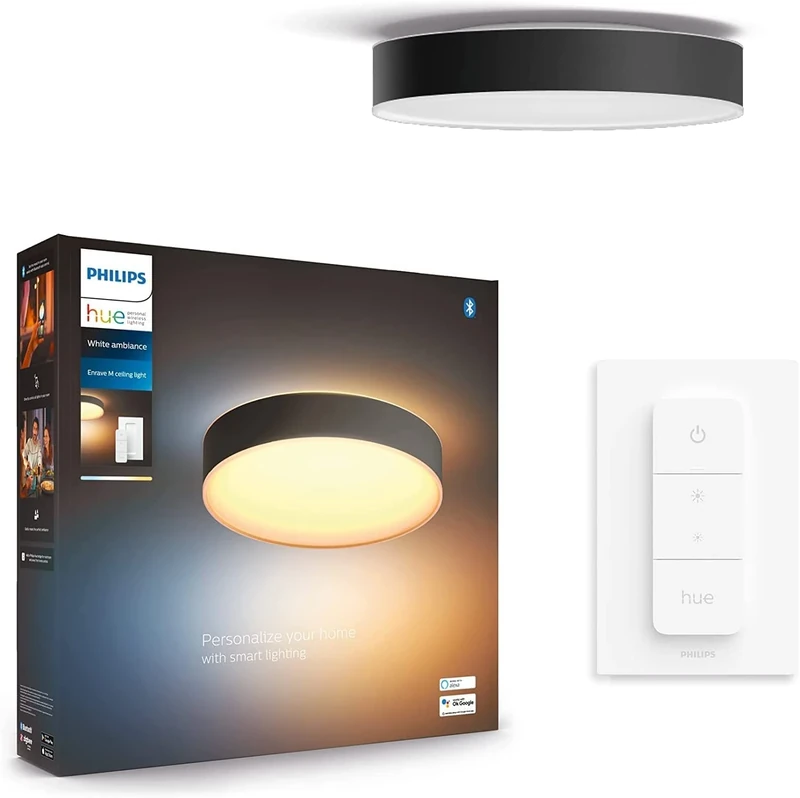 Philips Hue New White Ambiance Enrave Medium Smart Home Ceiling Light [Black] Works with Alexa, Google Assistant and Apple Homekit. for Livingroom, Bedroom and Indoor Lighting.
