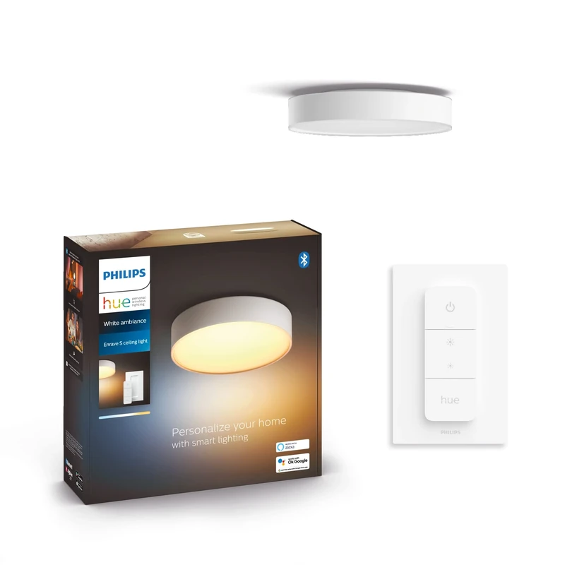 Philips Hue Enrave White Ambiance Smart Ceiling Light [Medium - White] with Bluetooth. Works with Alex, Google Assistant and Apple Homekit
