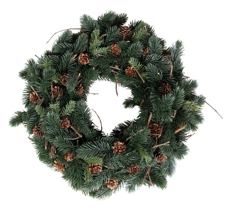 Rayher Artificial Fir Wreath with Seasonal Decorations, Door Wreath with Natural Pine Cones and Wood Sticks, Diameter 40cm, 55950444 - Image 1