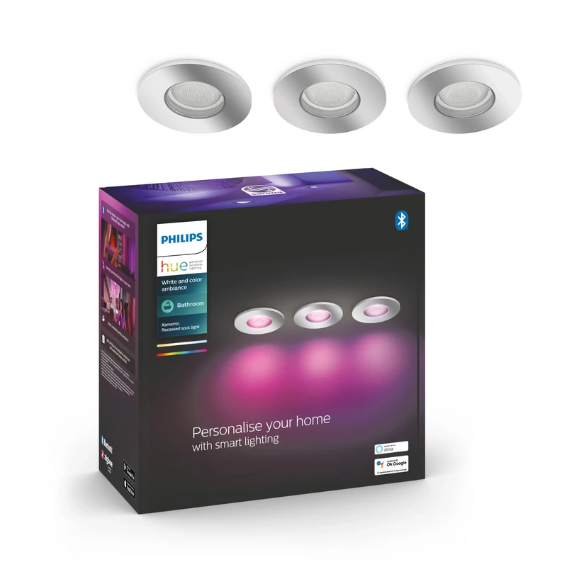 Philips Hue Xamento White and Color Ambiance Smart Recessed Spot Lights [ 3X Chrome] for Indoor Home Lighting, Bathroom, Kitchen