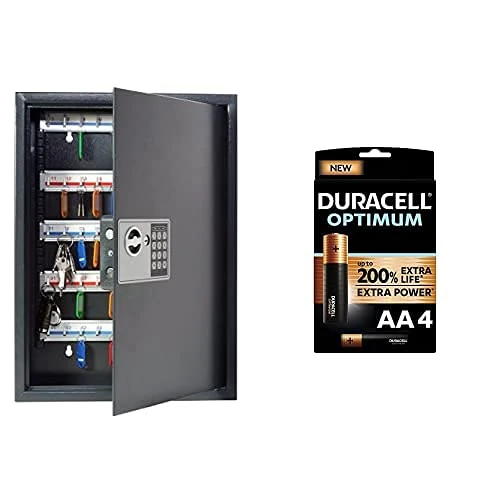 Pavo 8033911 High Security Key Cabinet for 50 Keys+Duracell NEW Optimum AA Alkaline Batteries [Pack of 4] 1.5 V LR6 MX1500