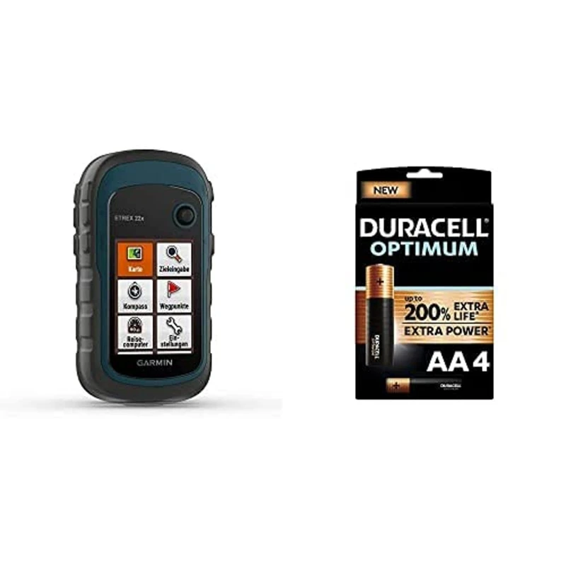 Garmin eTrex 22x Outdoor Handheld GPS Unit, Blue+Duracell NEW Optimum AA Alkaline Batteries [Pack of 4] 1.5 V LR6 MX1500 - Image 1