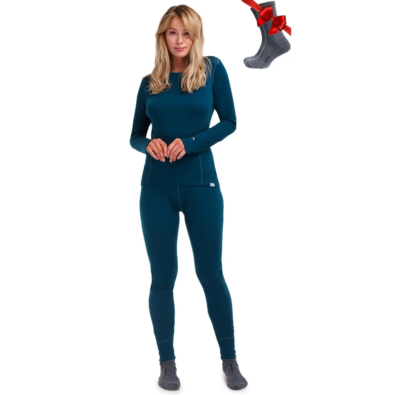 Merino.tech Merino Wool Base Layer Womens Set - Merino Thermal Underwear Womens Top and Bottom Lightweight, Midweight, Heavyweight (Medium, 250 Deep Teal)