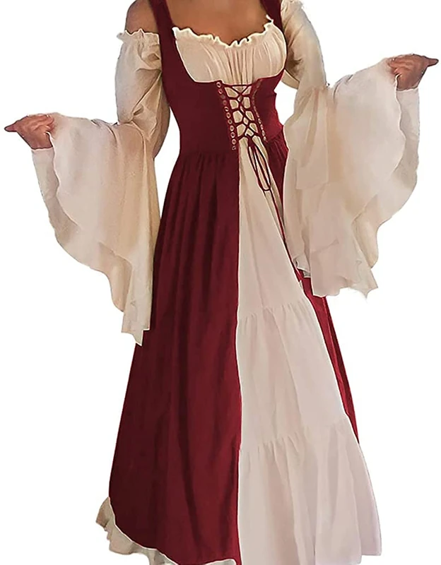 Oylchly Renaissance Costume Women Medieval Irish Over Dress, Burgundy, Small/Medium