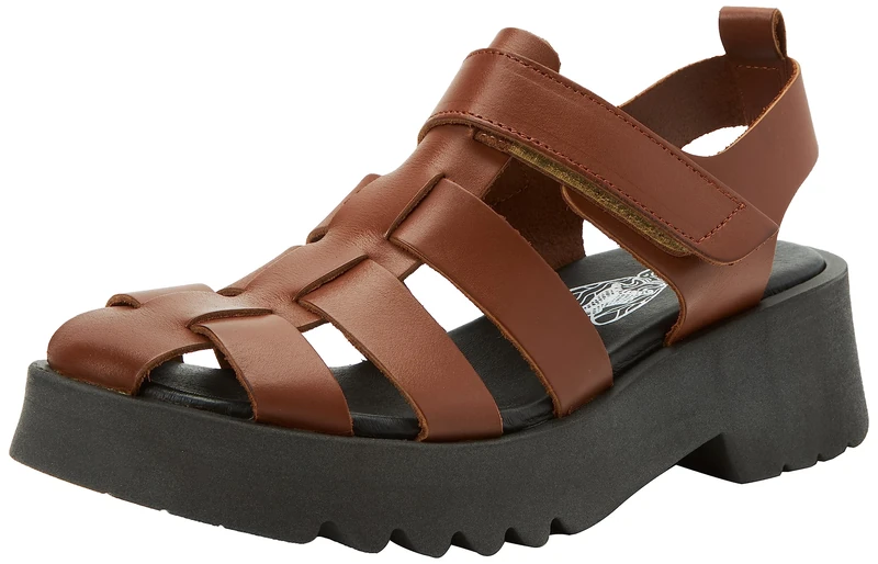 Fly London Women's Wedge Sandal, Cognac, 8 UK