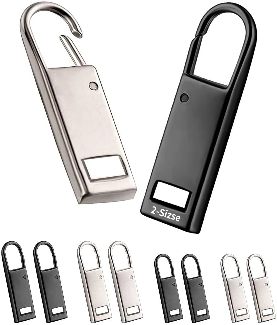 Enjoy Zipper Pull Tab Replacement Metal Zipper Handle Mend Fixer for Shoes Luggage Suitcases Bag Jacket - 8 PCS (Black Silver)