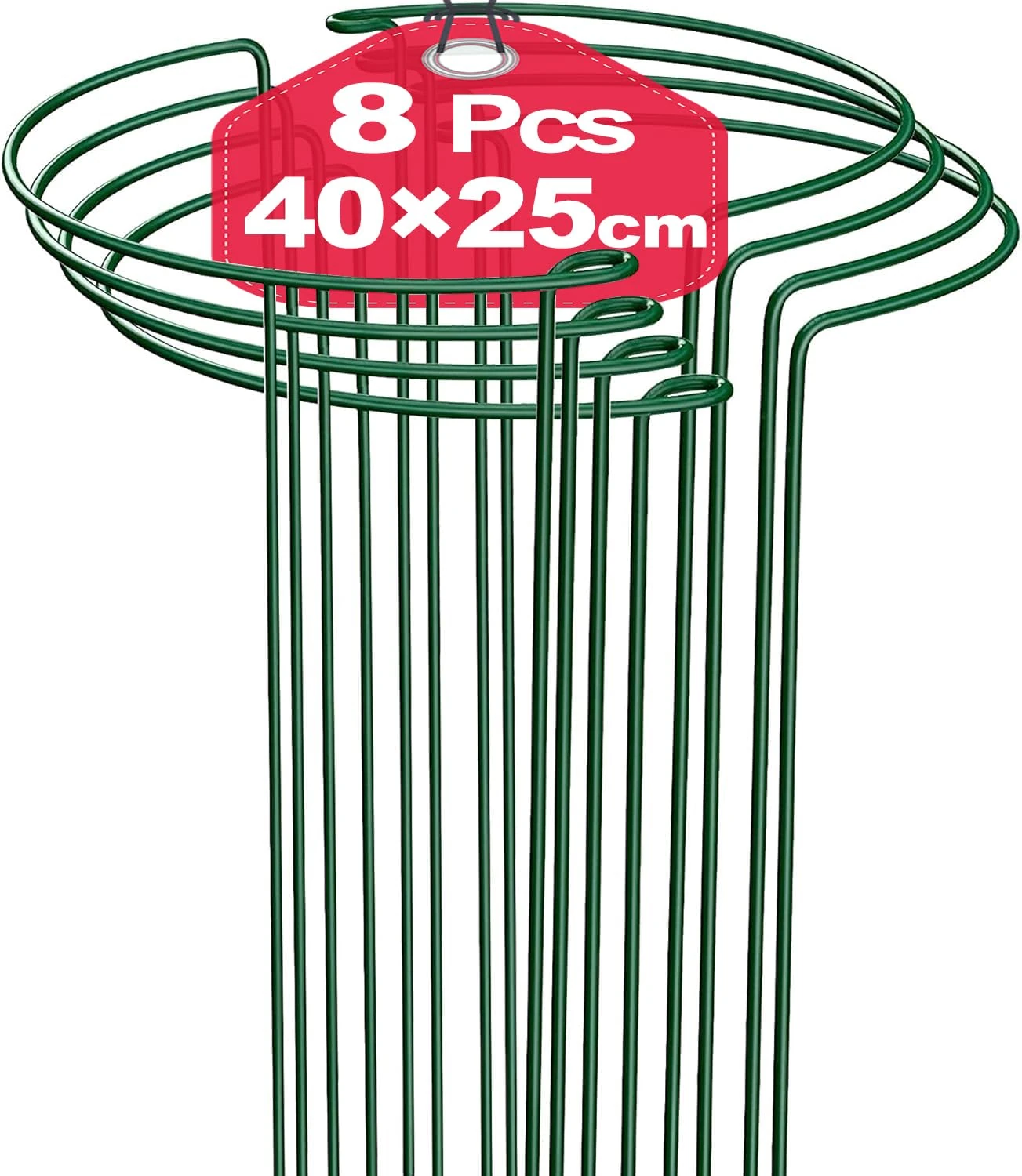 8 Pack 25×40cm Plant Support Stakes, Metal Garden Plant Stakes, Half Round Plant Support Ring Cage for Peonies Monstera Hydrangeas Roses Sedum Vegetables Tomatoes