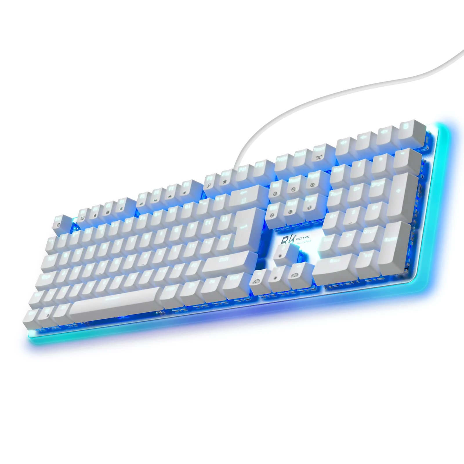RK918 RGB Mechanical Gaming Keyboard, UK Layout Full Size 108 Keys with Media Keys, Wired Mechanical Keyboard LED Sorrounding Side Lamp, 100% Anti-Ghosting, Anti-Slip Rubber Feet, Brown Switch, White