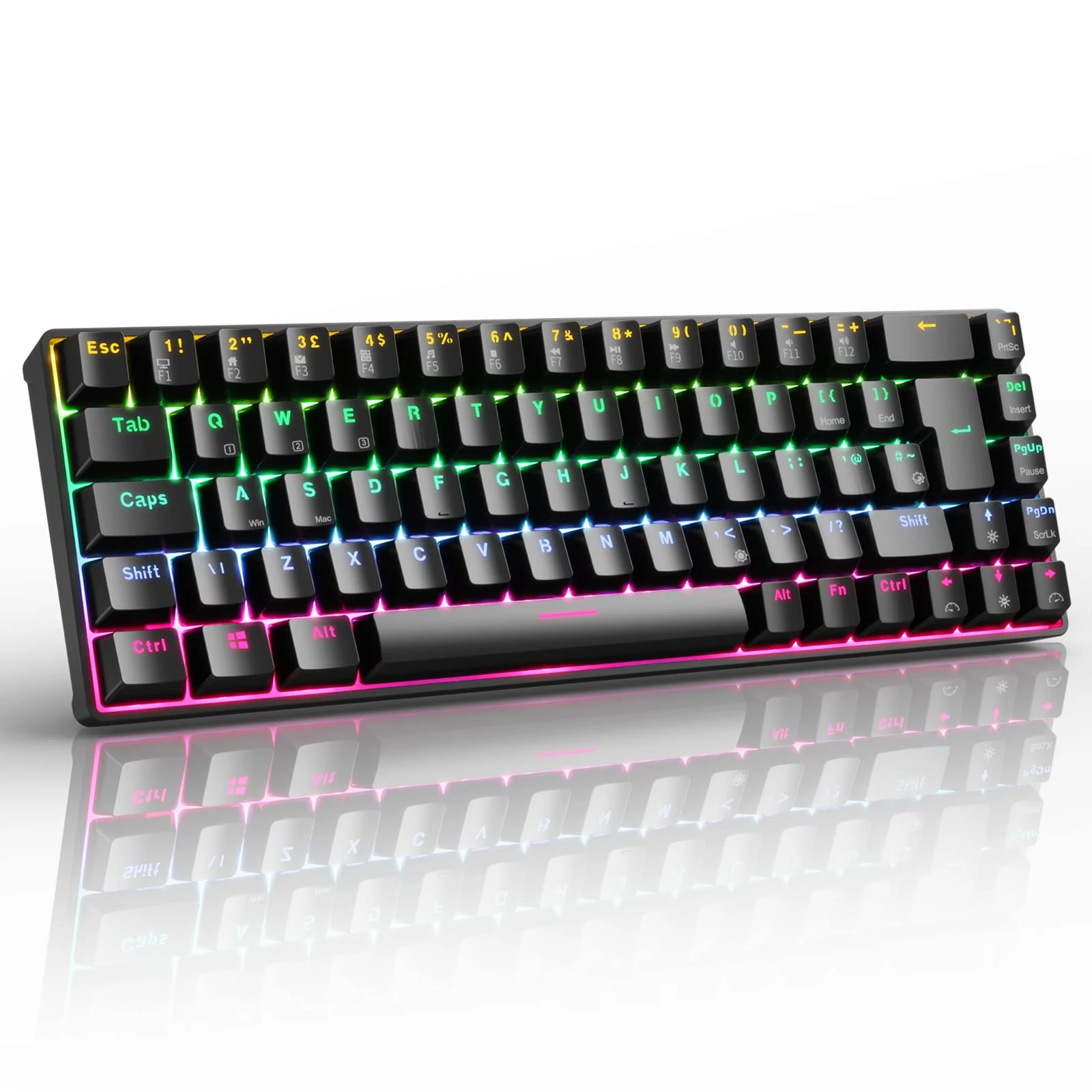 RK ROYAL KLUDGE RK68 Mechanical Gaming Keyboard, Wireless/Wired Mechanical Keyboard 65%, RGB Backlit 68Keys Bluetooth Gaming Keyboard Hot Swappable Keyboard for Win/Mac, Brown Switch, Black（UK Layout）