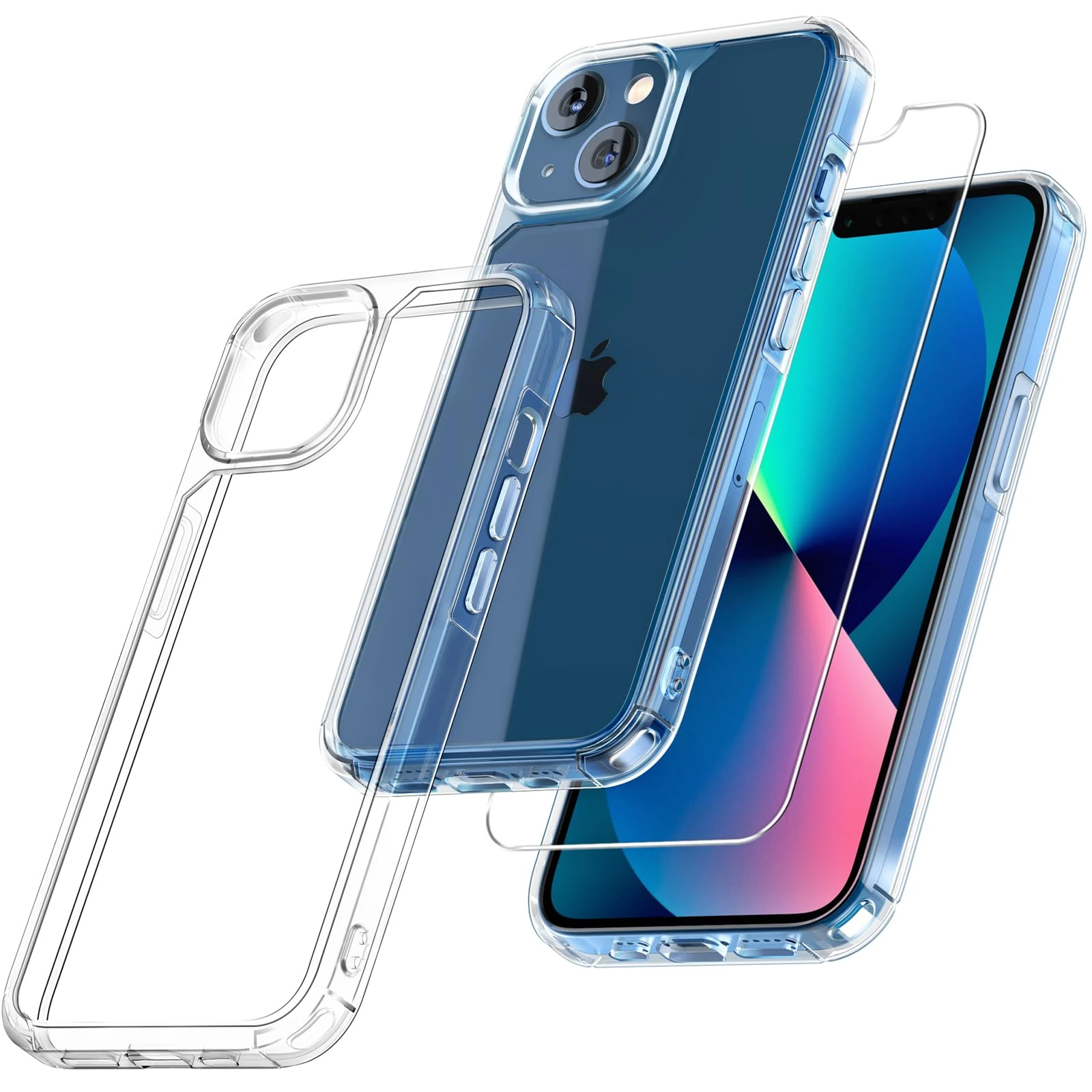 TAURI Clear for iPhone 13 Case, and HD Screen Protector, [Not-Yellowing] [12 FT Grade Protection] Shockproof Slim for iPhone 13 Case 6.1inch