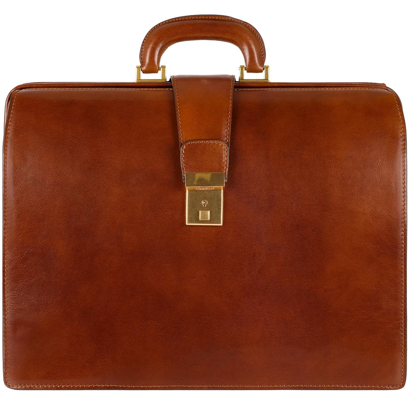 Time Resistance Leather Lawyer Briefcase - Italian Attache Doctor Bag (Cognac Brown)