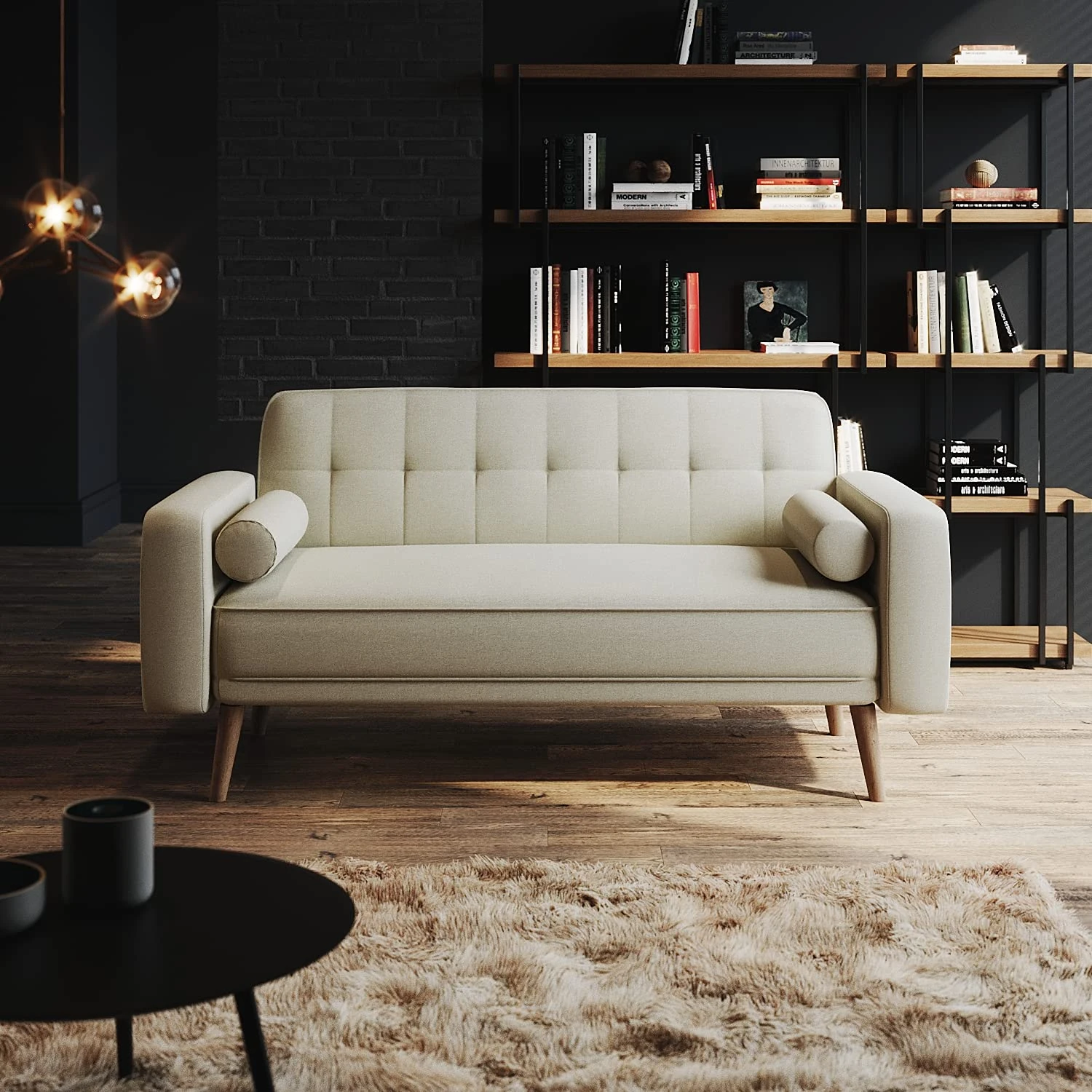 ELEGANT 3 Seater Settee Bed with Detachable Armrests Guest Room Linen Sofa Bed with Fireproof Sponge 1860x860x790mm Click Clack Sofa Bed, Cream White