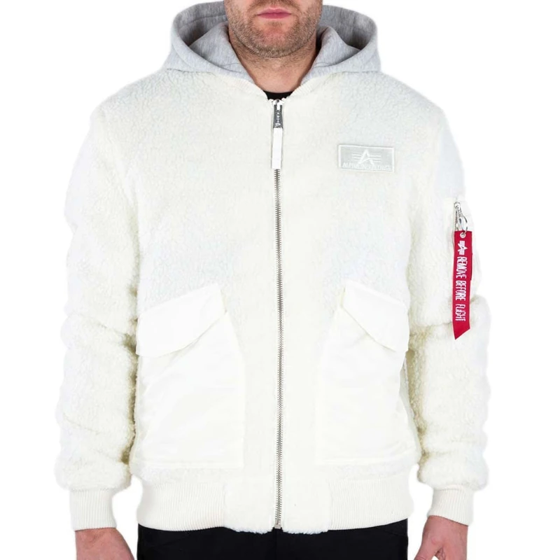 ALPHA INDUSTRIES Men's CWU Zip Hoody Teddy Jacket, Off White, M