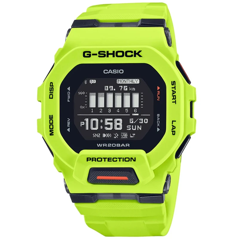Casio G-Shock GBD-200-9ER Men's Digital Quartz Watch with Bluetooth, Stopwatch, Countdown Timer, Alarm, 49.4 mm Yellow Resin Case with Plastic Band, 20 Bar Water Resistance
