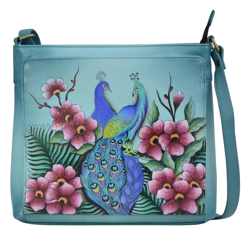Anna by Anuschka Women's Leather Crossbody Organizer-Hand Painted Exterior-Peacock Love, OneSize