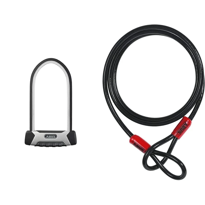 ABUS U-Lock Granit XPlus 540 and Eazy KF Bracket, Bike Lock with Strong Parabolic Shackle, ABUS Security Level 15, Black & Abus 37107 Cavo antifurto per Moto in Acciaio, Nero, 140 cm