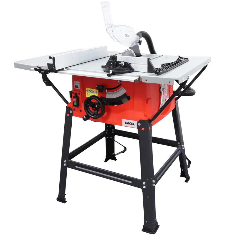 Excel 1800w 10" 250mm Bench Table Saw 240V ~ 50Hz with Legstand Side Extensions & Blade with 5000RPM - Circular Saw Functions - Cutting Off Wheel