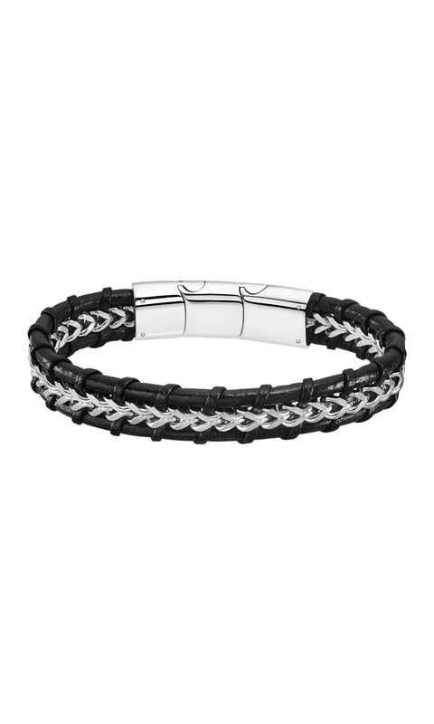 LOTUS STYLE Bracelet Man Leather Bracelet Sophisticated Design, Resistant and Comfortable - Men's Bracelets - Black 220 mm LS2198-2/1 - Birthday Gift, Father's Day - Image 1