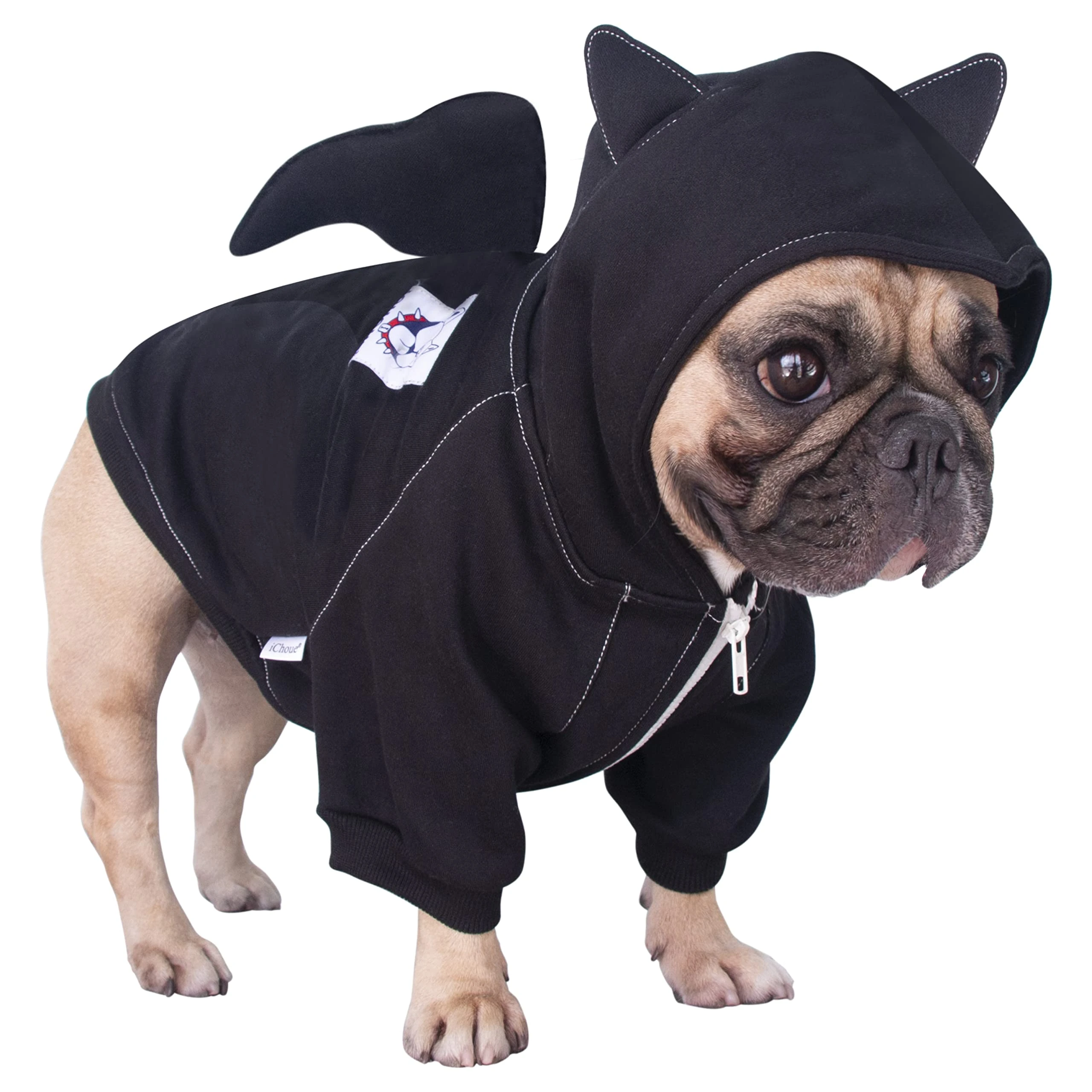 iChoue Bat Dog Halloween Costumes Clothes Sweater Cute Funny for French Bulldog Cold Weather Winter Coats Hoodies Frenchie English Pug Pitbull Corgi Puppy - Black/Large
