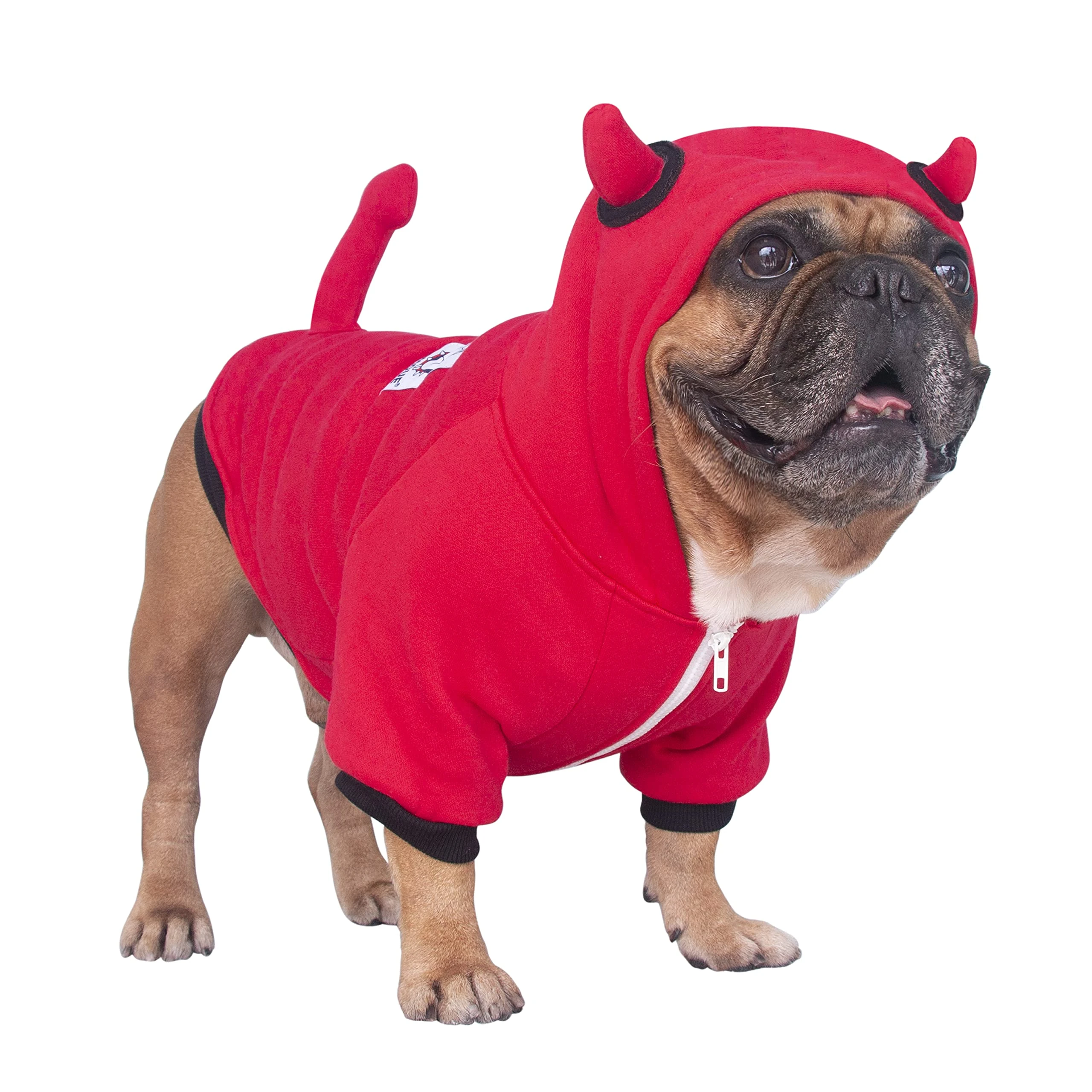 iChoue Little Devil Dog Halloween Costumes Clothes Sweater Cute Funny for French Bulldog Cold Weather Winter Coats Hoodies Frenchie English Pug Pitbull Corgi Puppy - Red/XLarge
