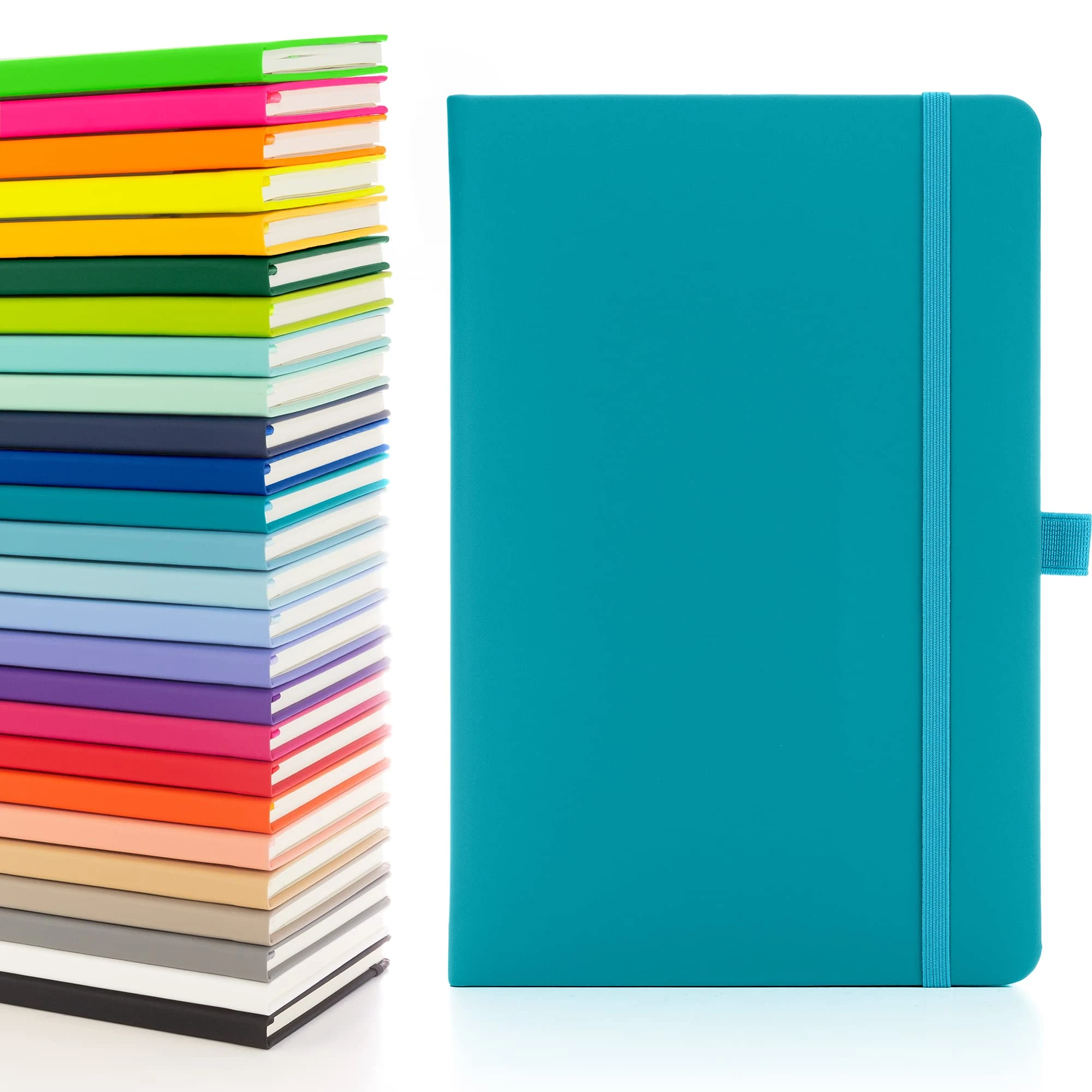 Notes London Eco A5 Notebook with Lined Pages, Pen Loop, Ribbon, Date Marks and Paper Pocket, Medium Hardback Journal, Note, sustainably sourced paper (Teal)