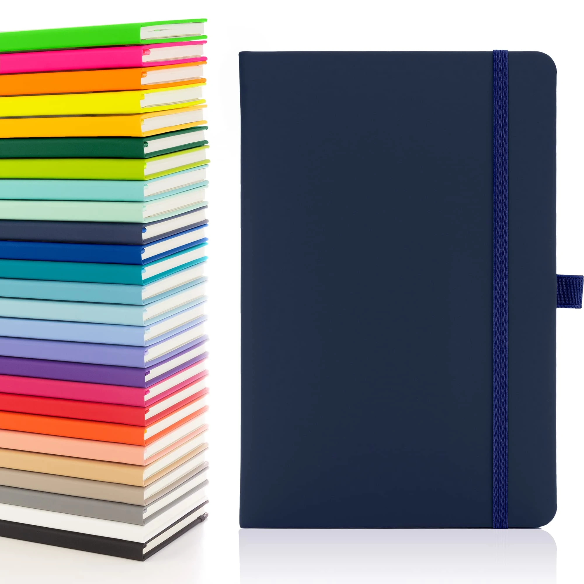 Notes London Eco A5 Notebook with Lined Pages, Pen Loop, Ribbon, Date Marks and Paper Pocket, Medium Hardback Journal, Note, sustainably sourced paper (Navy)