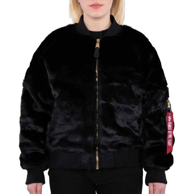 Alpha Industries Women's MA-1 OS Fur Bomber Jacket for Ladies, Black, XL