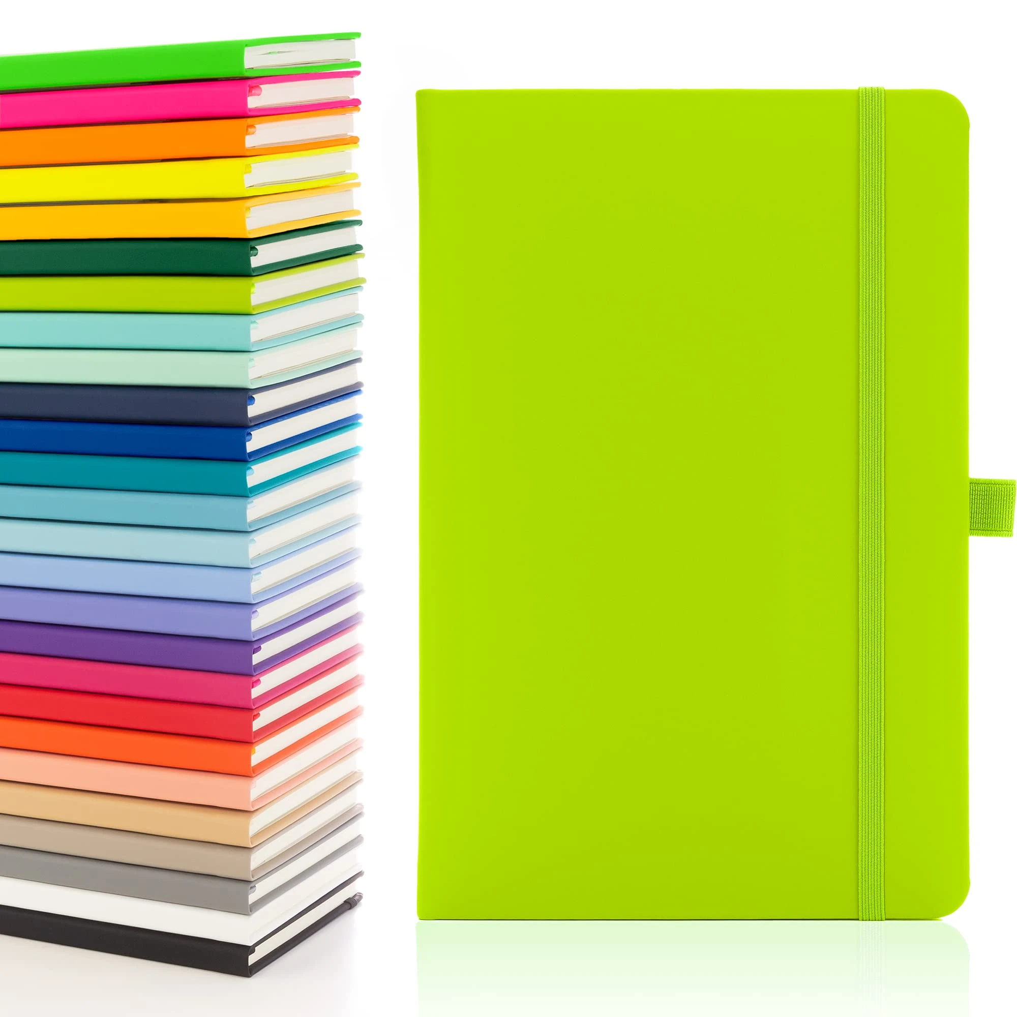 Notes London Eco A5 Notebook with Lined Pages, Pen Loop, Ribbon, Date Marks and Paper Pocket, Medium Hardback Journal, Note, Sustainably sourced paper (Lime)