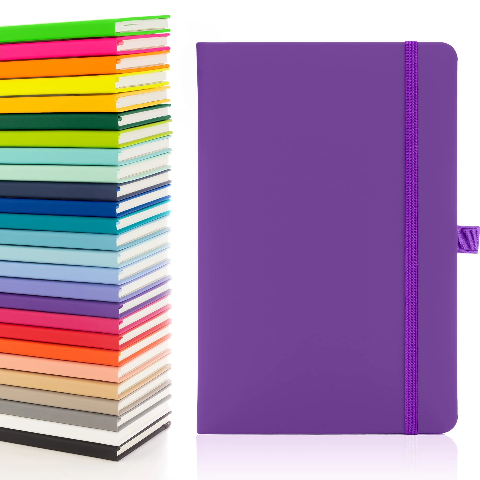 Notes London Eco A5 Notebook with Lined Pages, Pen Loop, Ribbon, Date Marks and Paper Pocket, Medium Hardback Journal, Note, Sustainably sourced paper (Purple)
