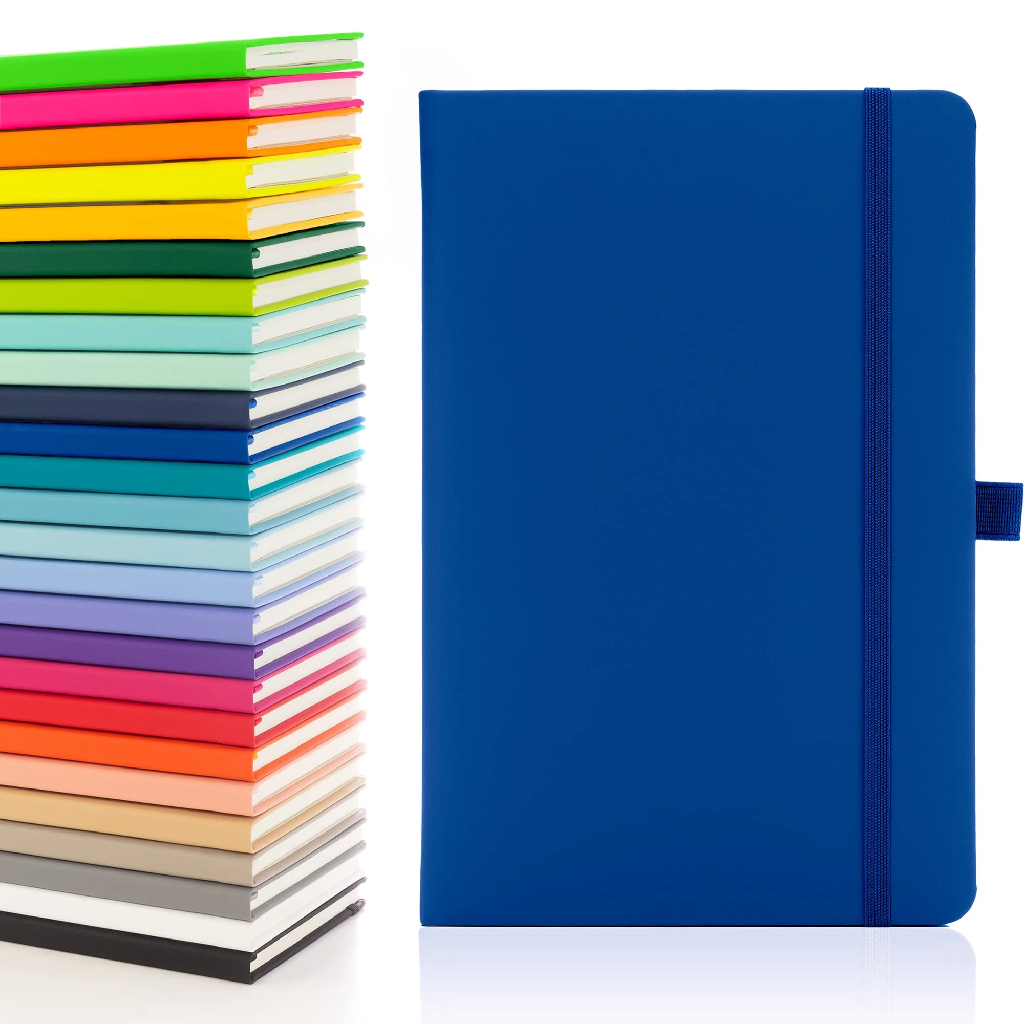 Notes London Eco A5 Notebook with Lined Pages, Pen Loop, Ribbon, Date Marks and Paper Pocket, Medium Hardback Journal, Note, sustainably sourced paper (Blue)