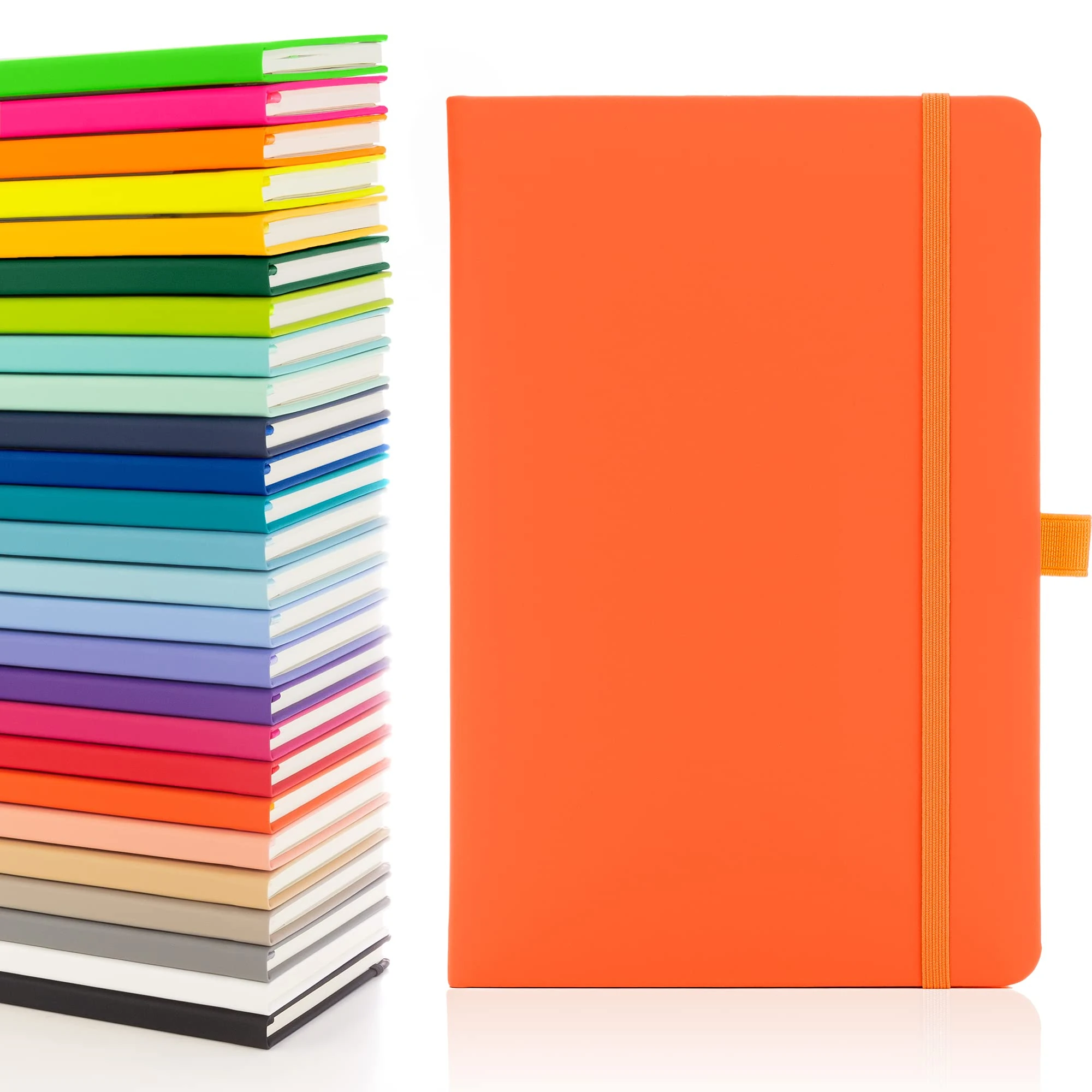 Notes London Eco A5 Notebook with Lined Pages, Pen Loop, Ribbon, Date Marks and Paper Pocket, Medium Hardback Journal, Note, sustainably sourced paper (Orange)