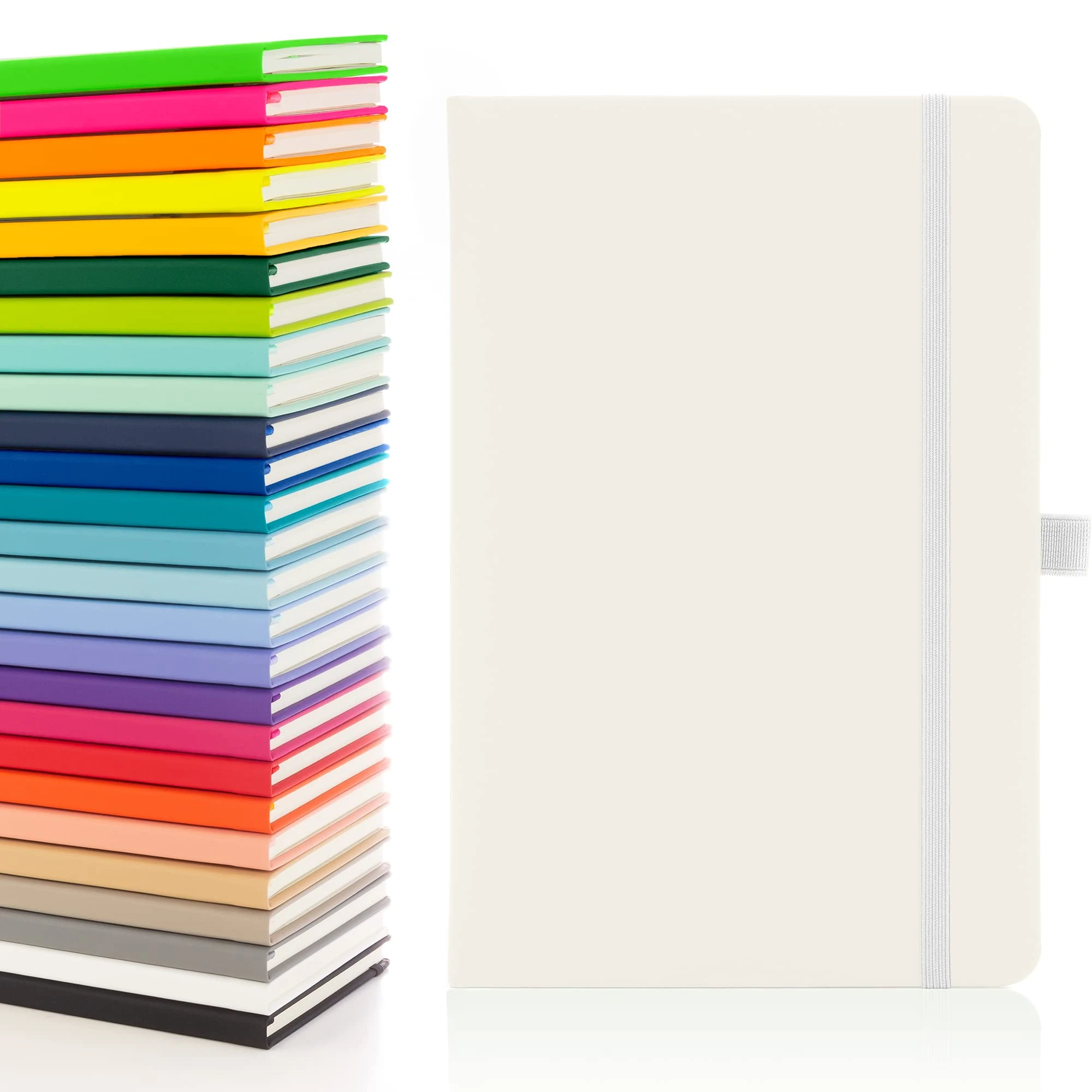 Notes London Eco A5 Notebook with Lined Pages, Pen Loop, Ribbon, Date Marks and Paper Pocket, Medium Hardback Journal, Note, sustainably sourced paper (White)
