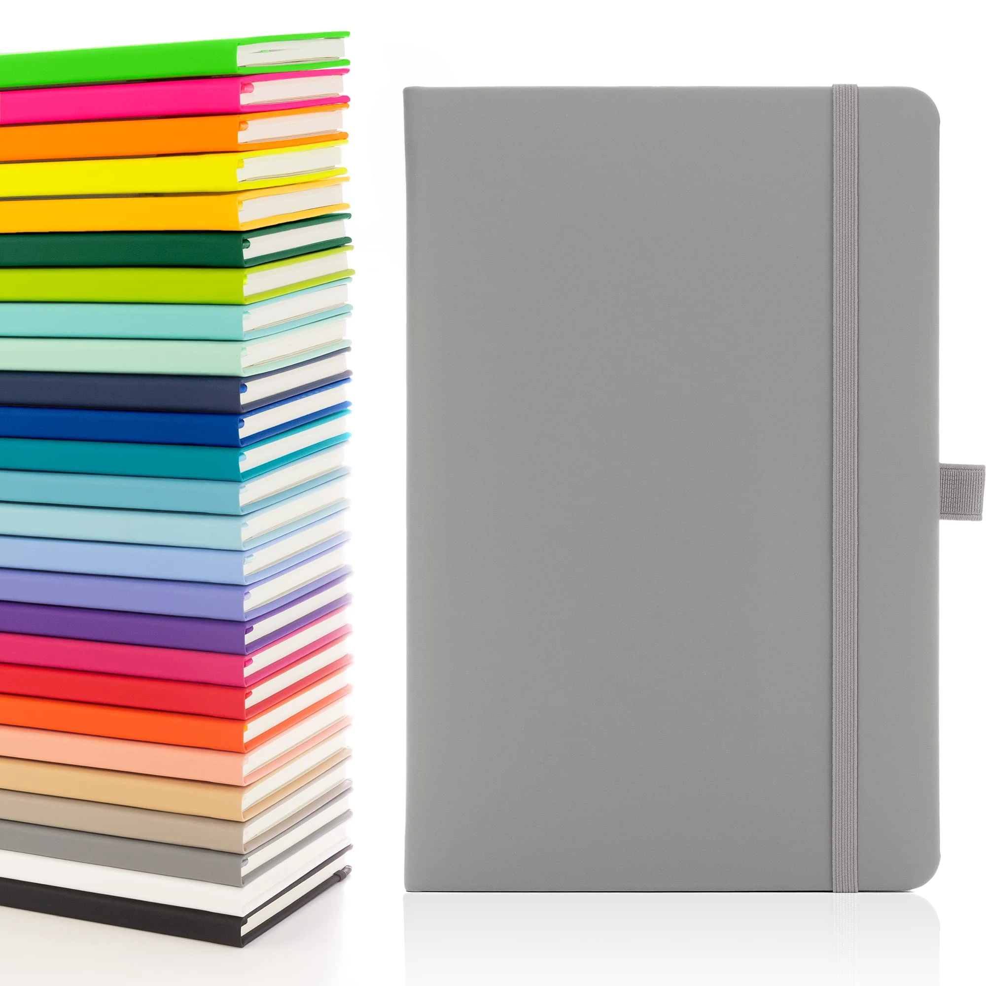 Notes London Eco A5 Notebook with Lined Pages, Pen Loop, Ribbon, Date Marks and Paper Pocket, Medium Hardback Journal, Note, Sustainably sourced paper (Grey)