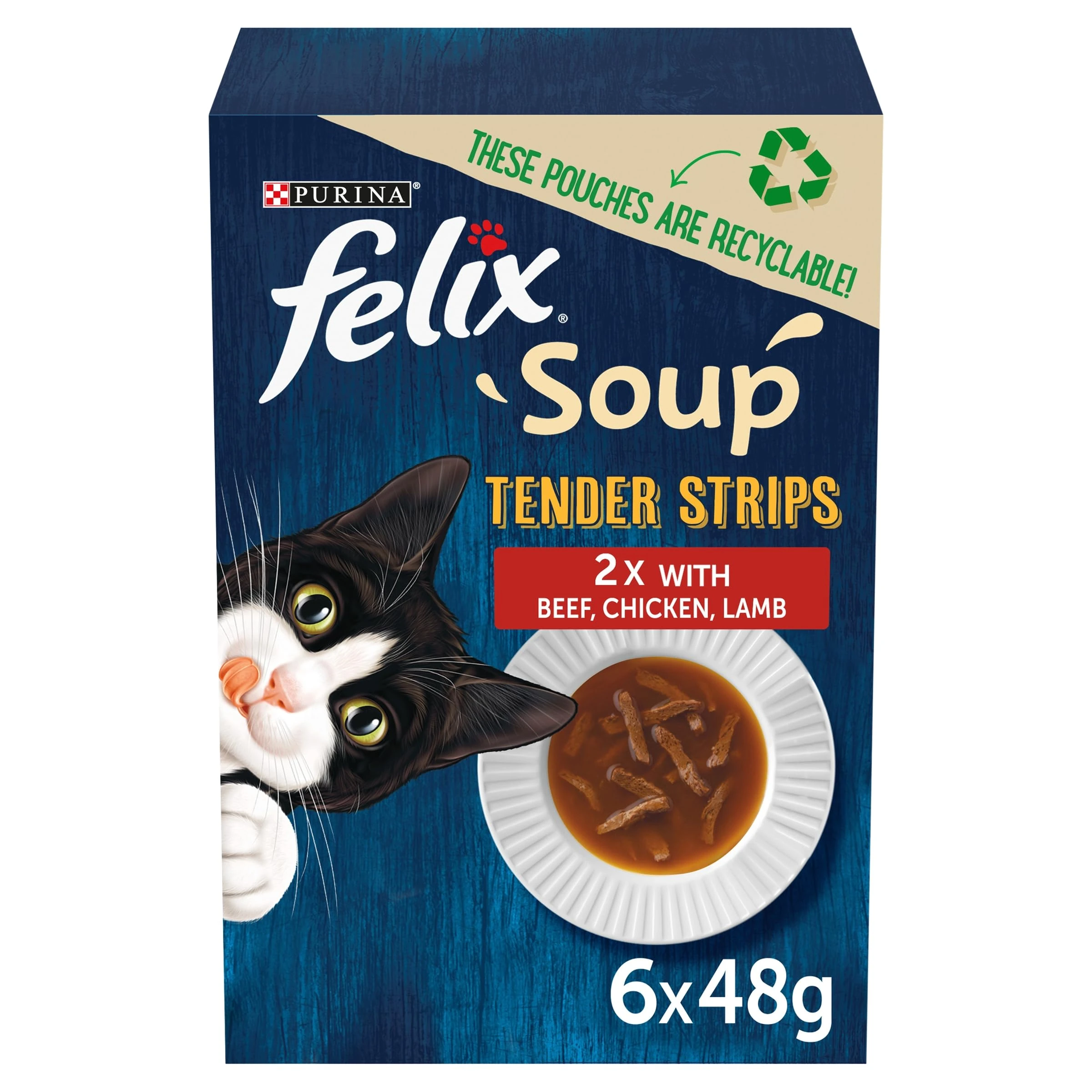 Felix Soup Cat Food Tender Strips Farm Selection Cat Food, 6x48g, Pack of 8