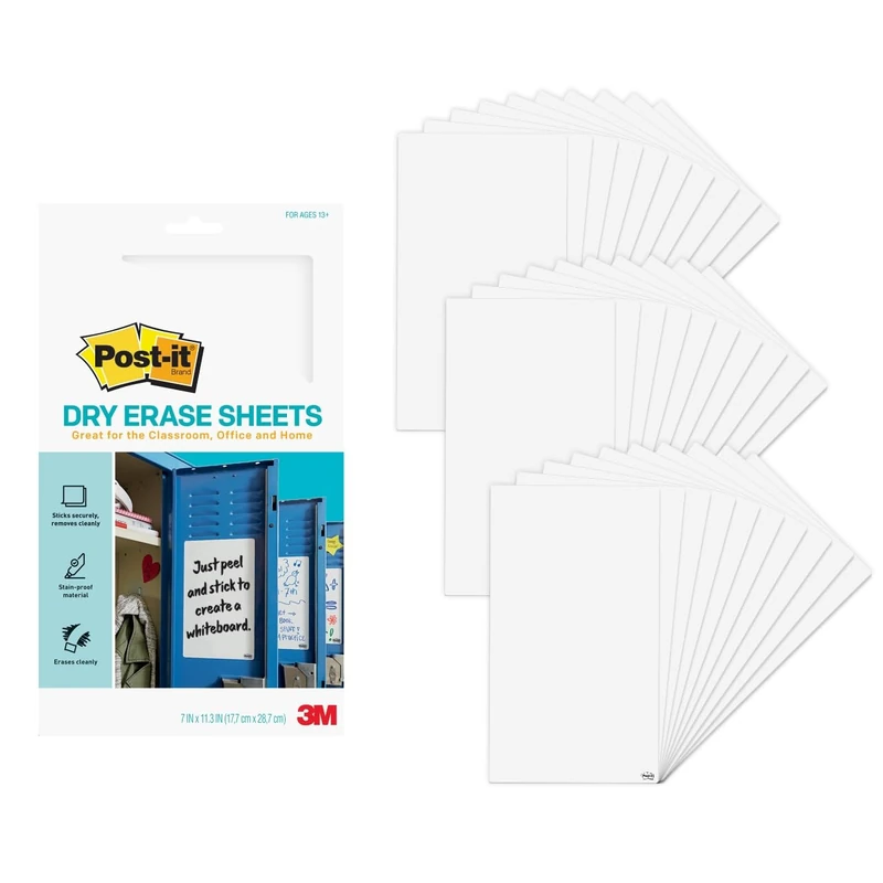 Post-it Dry Erase Sheets, 30 Sheets/Pack, Instant Whiteboard, 7 in x 11.3 in (DEFSheets-30PK)
