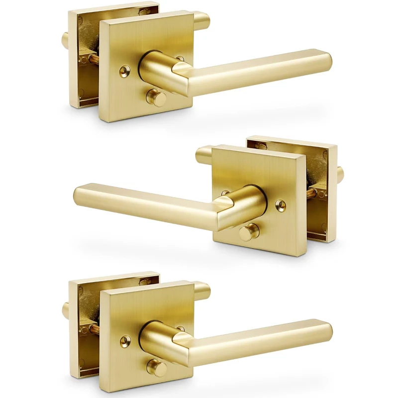 Linkaa Privacy Gold Door Lever Handles Interior for Bedroom Bathroom Indoor