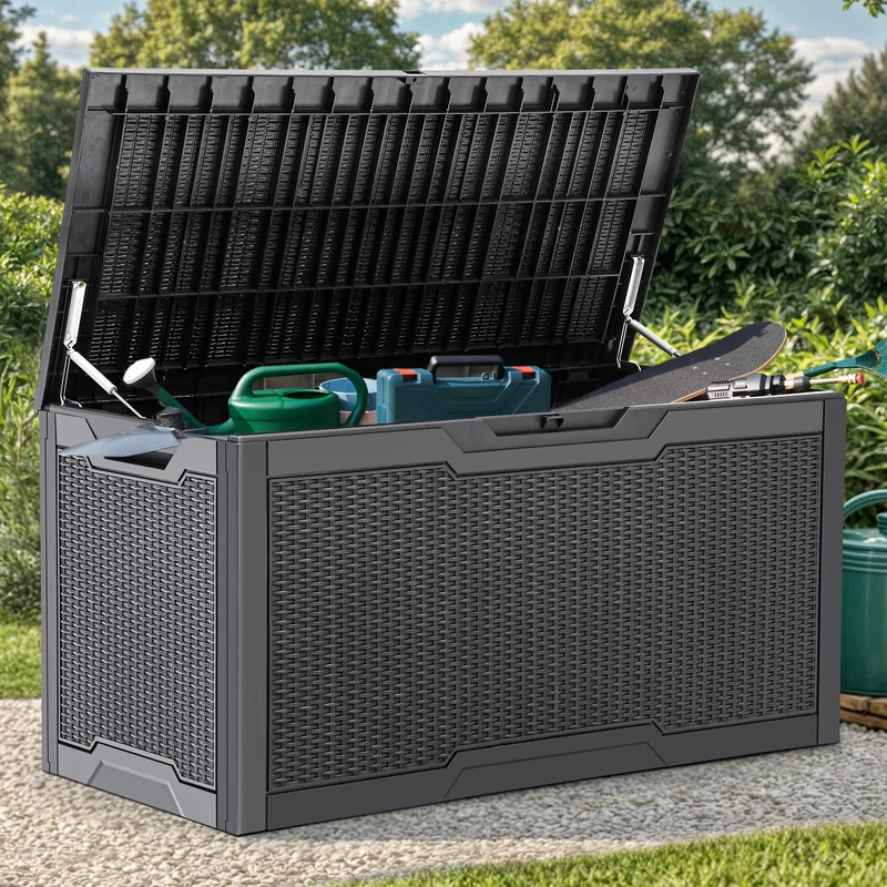 YITAHOME Outdoor Storage Box Waterproof, Heavy Duty 380L Large Resin Deck Boxes,Weather Resistant Durable Garden Storage Box, Outdoor Cushions, Lockable, Garden Storage Containers,Dark Grey