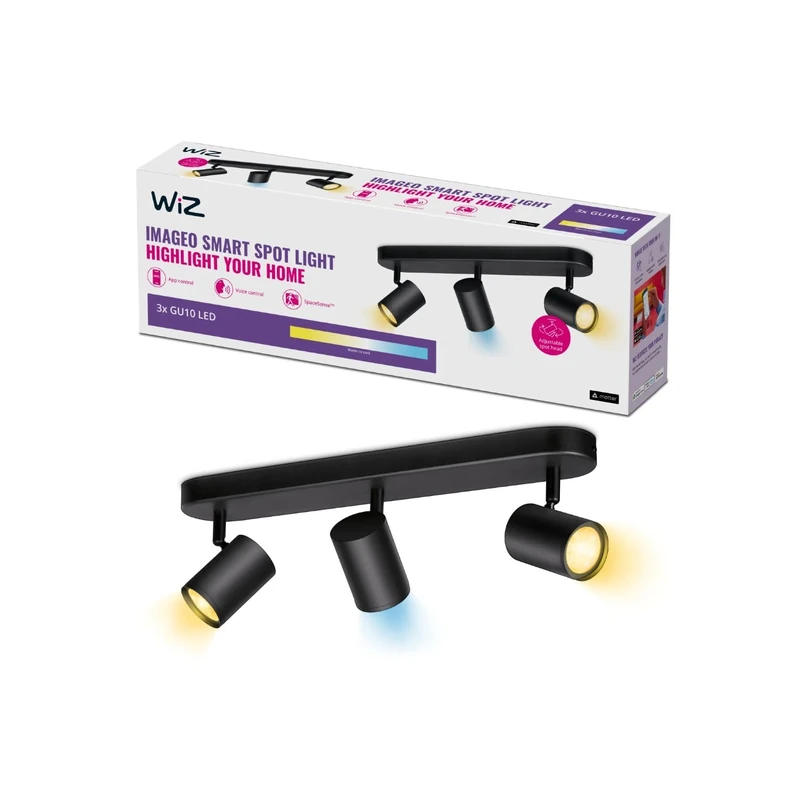 WiZ Tunable White Imageo Smart Connected WiFi Ceiling Light Spot Fixture. [3 Spot - Black] App Control for Indoor Home Lighting, Livingroom and Bedroom