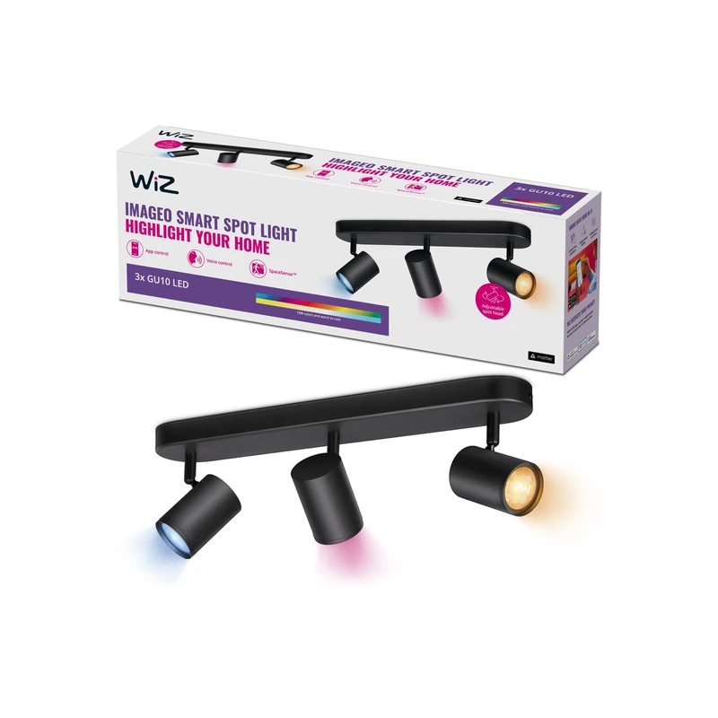 WiZ Colour Imageo Smart Connected WiFi Ceiling Light Spot Fixture [3 Spot - Black]. App Control for Indoor Home Lighting, Livingroom and Bedroom