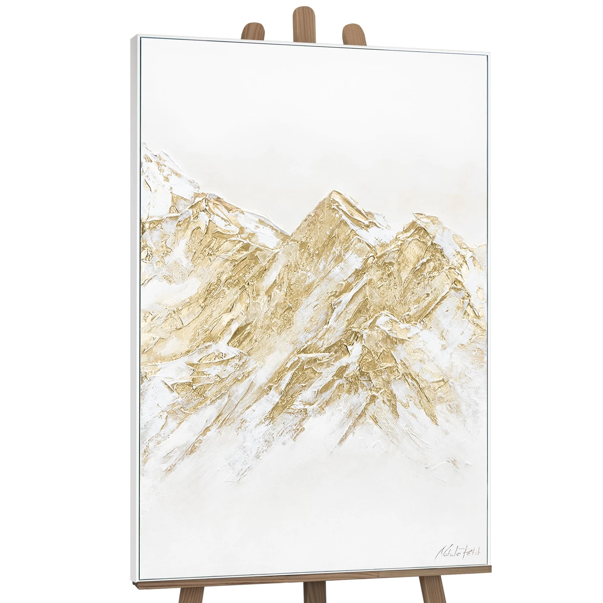YS-Art Abstract XXL acrylic painting on canvas with frame Zugspitze hand-painted wall pictures living room modern home decor pictures mountains real art 48x32 inches