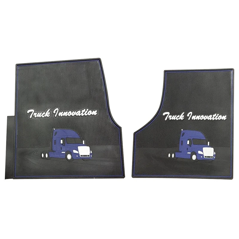 FIT Freightliner Cascadia Rubber Front Floor Mats Set Black & Blue for 2008 2009 2010 2011 2012 2013 2014 2015 2016 2017 2018 Models with Standard Transmission (FT617)